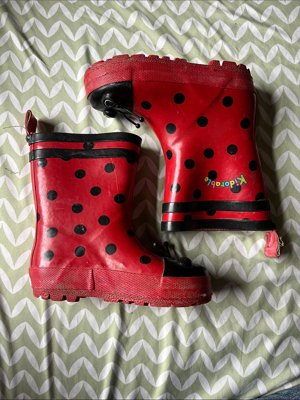 Red Ladybug Kids Rain Boots with Black Polka Dots
